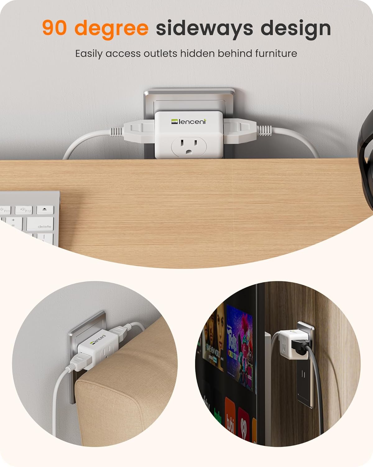 LENCENT 2 Prong to 3 Prong Outlet Adapter,Wall Plug Extender,Multiple Outlet Wall Plug with 3 AC Outlets,Non-Grounded Outlets Expander for Japan Travel Kitchen Office Bathroom Older House,2 Pack - Image 4