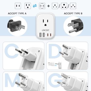 LENCENT Type C and Type D G M Universal Travel Adapter Kit with 4 Outlets 4 USB Ports(2 USB C), International Power Adapter Plug for Botswana Sri Lanka Europe UK Italy Ireland South Africa India