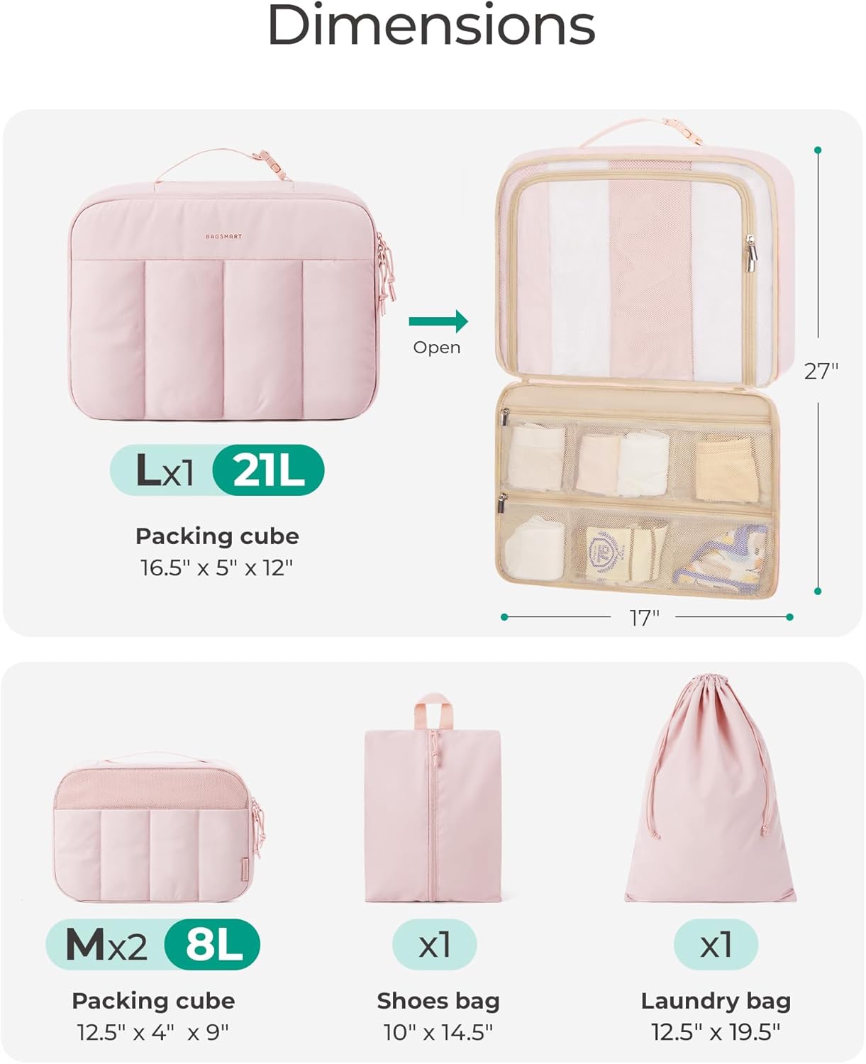 BAGSMART Compression Packing Cubes for Travel, 6 Set/5 Set/4 Set, Compression Suitcase Organizer Bags Set for Suitcases Travel Essentials, Lightweight Packing Organizers - Image 3