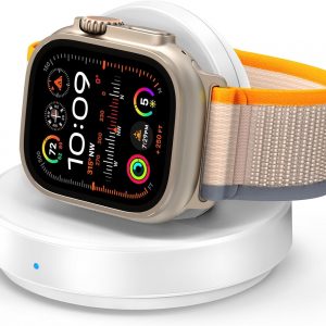 Portable Magnetic Charging Dock for Apple Watch, Wireless Fast Watch Charger Stand with Charging Cable, Support Nightstand Mode, Compatible with Apple Watch 11 10 9 8 7 SE 6 5 4 3 2-White