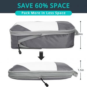 6 Set Compression Packing Cubes for Travel – Compressible, Lightweight, and Space-Saving Packing Cubes, Travel Essentials for Women, Grey