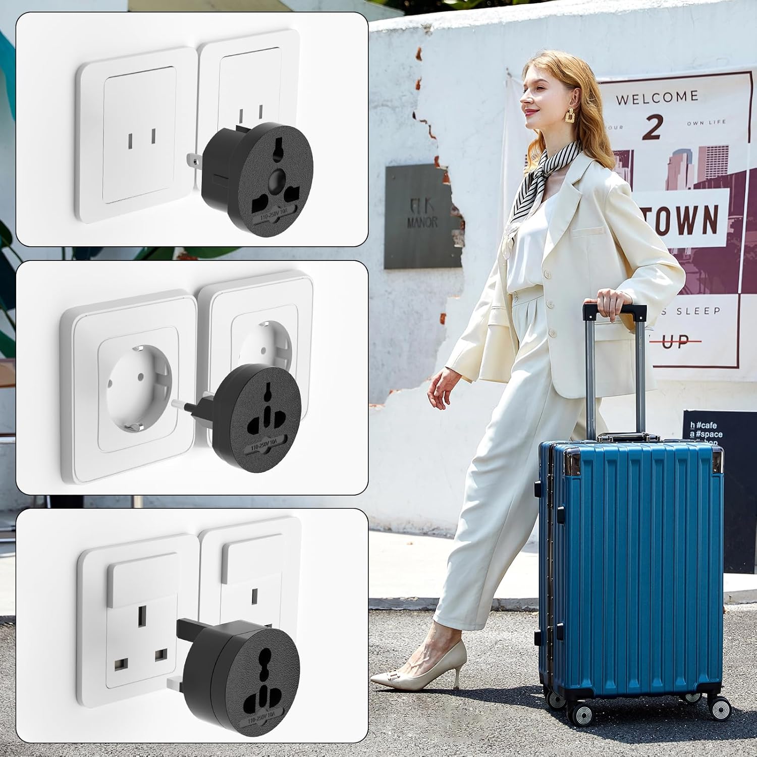 EFISH 3-in-1 Travel Power Converters,International Plug Adapter,Worldwide Universal Power Adapter, All in One Travel Plug Adapter,Perfect for European US, EU, UK, AU 160 Countries,Black - Image 5
