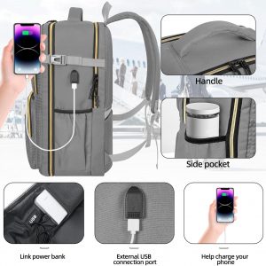 Travel Backpack with USB Charger,15.6 Inch Laptop Backpack for Women and Men,Large Capacity Computer backpack, Carry on Backpack for Business, Travel, Work, College,Grey