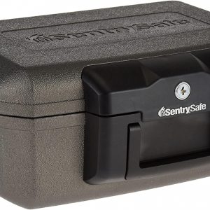 SentrySafe Fireproof Safe with Key Lock, Chest Lock Box for Home or Travel Secures Money, Documents, 0.18 Cubic Feet, 6.1 x 14.3 x 11.2 Inches, 1210