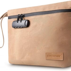 Lock Travel Pouch with Combination Lock & Activated Carbon—Waterproof Zipper, Carbon Lined for Home Storage & Gifts (Khaki)