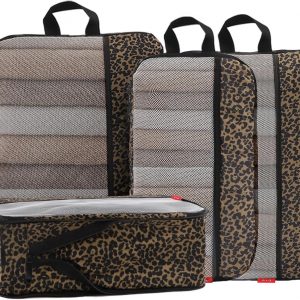 U+U 4 Set Compression Packing Cubes – Ultralight Travel Organizers, Space-Saving Suitcase Organizer, Expandable Packing Cubes for Travel, Business Trip and Family Vacation (Leopard)