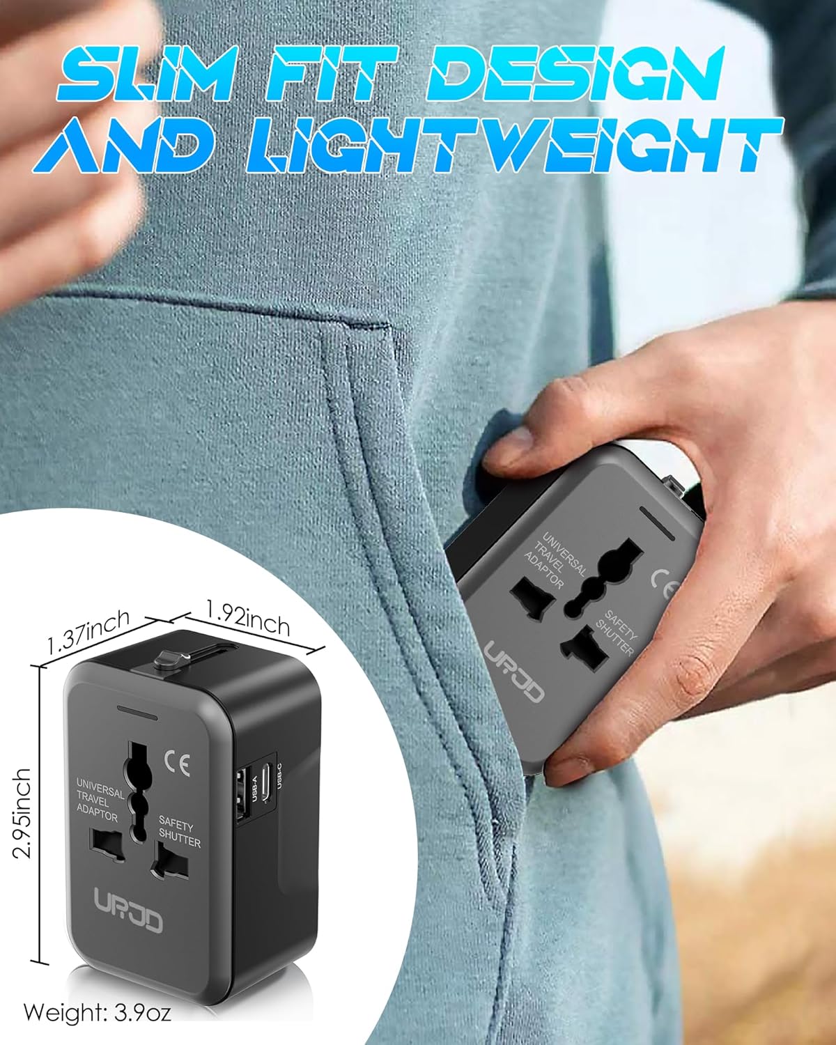 Universal Travel Adapter with 2 USB A/C Ports & 2500W AC Outlet, International Plug Adapter Converter, Type C/A/G/I All in One Wall Charger Worldwide Travel Adaptor for US to EU UK AUS Asia - Image 5