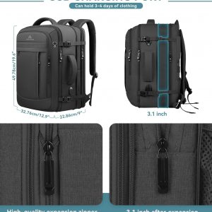 Travel Backpack, 50L Expandable Extra Large Laptop Backpack, Carry On Backpack Water Resistant Business Suitcase Daypack Bag Fits 17 Inch Laptops, Travel Gifts for Men Women, Black