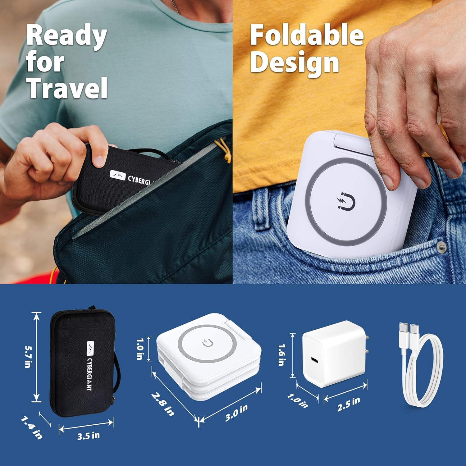 3 in 1 Apple Charging Station for iPhone Airpods iWatch - Travel Charger for Multiple Devices, Portable Foldable Charging Station - Magnetic iPhone Charger with Adaptor&Case (White) - Image 4