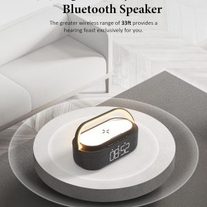 COLSUR Bluetooth Speaker with Wireless Charger, FM Radio, Dimmable LED Night Light, Stereo Sound Dual Wireless Speakers, 2500mAh Portable Speaker for Home Decoration, Bedroom, Office, Gift