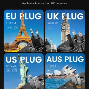 LENCENT Universal Travel Power Adapter, International AC Plug Adaptor with 2 USB C 2 USB A Ports Wall Charger Worldwide Travel Essentials for US to EU UK Ireland Australia (Type C/G/A/I) Black