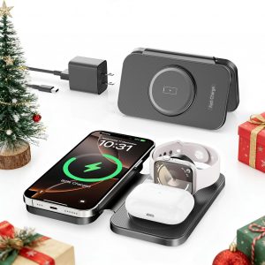 2026 Traveling Portable Wireless Mag-Safe Fast Charging Station,Magnetic 3 in 1 Charger for iPhone 17 16 15 14 13 12 Pro Max Plus,Apple Watch Series & Air pods 4 3 2 Pro-Gifts for Family