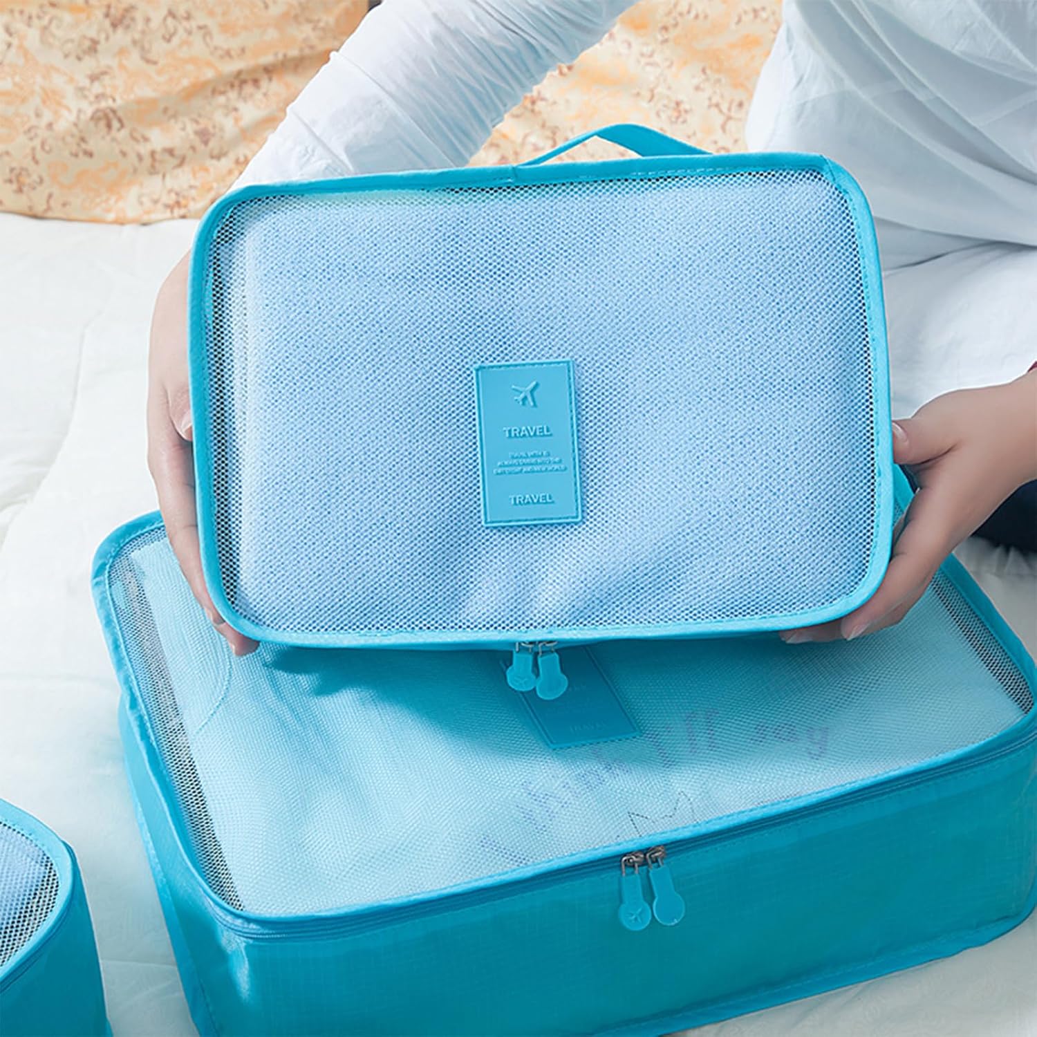 6 Set Packing Cubes for Travel Luggage Packing Bags Reusable Lightweight Suitcase Organizer Cubes Set for Travel Accessories (Sky Blue) - Image 3