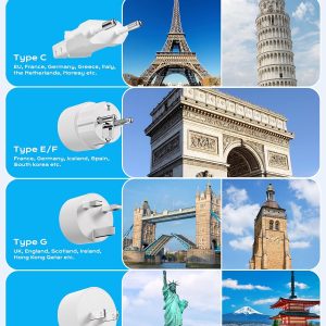 European Travel Plug Adapter, US to UK Europe Power Strip for EU/UK/US, 6 Outlets 4 USB Ports, 5ft Extension Cord, International Power Adapter for Travel Cruise Ship Home