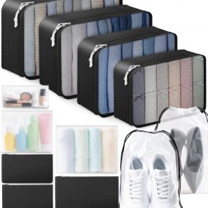 ALL INCLUDED – 12 Set Packing Cubes for Suitcases Carry On, Travel Essentials/Accessories Luggage Organizer Bags Set, Includes Cubes, Shoes Bag, Matte Cosmetic Bag, Zipper Bags