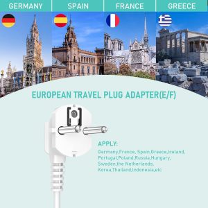 European Travel Power Strip with USB C – US to EU Plug Adapter with 6FT Extension, 3 AC Outlets & 3 USB Ports for Dual Voltage Devices (Not for UK/Ireland/Scotland)