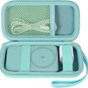 casmilee Case for Anker Magnetic Battery 10,000mAh Foldable Wireless Portable Charger, 633/622/621/321 5,000mAh Power Bank (MagGo) Holder, Storage for Baseus Power Delivery -Case Only (Green, Medium)