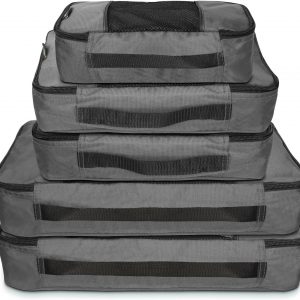 TravelWise Packing Cube System – Durable 5 Piece Weekender Plus Set (Silver)