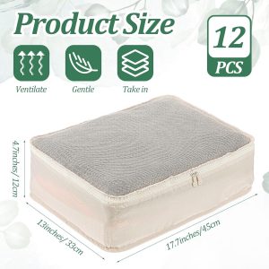 12 Pcs Packing Cubes for Suitcase Travel Luggage Organizers Bulk Large Mesh Clothing Underwear Bags Foldable Laundry Bags for Hiking Camping Backpacking Clothes Accessories (Beige)