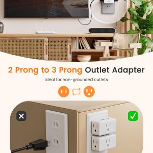 LENCENT 2 Prong to 3 Prong Outlet Adapter,Wall Plug Extender,Multiple Outlet Wall Plug with 3 AC Outlets,Non-Grounded Outlets Expander for Japan Travel Kitchen Office Bathroom Older House,2 Pack