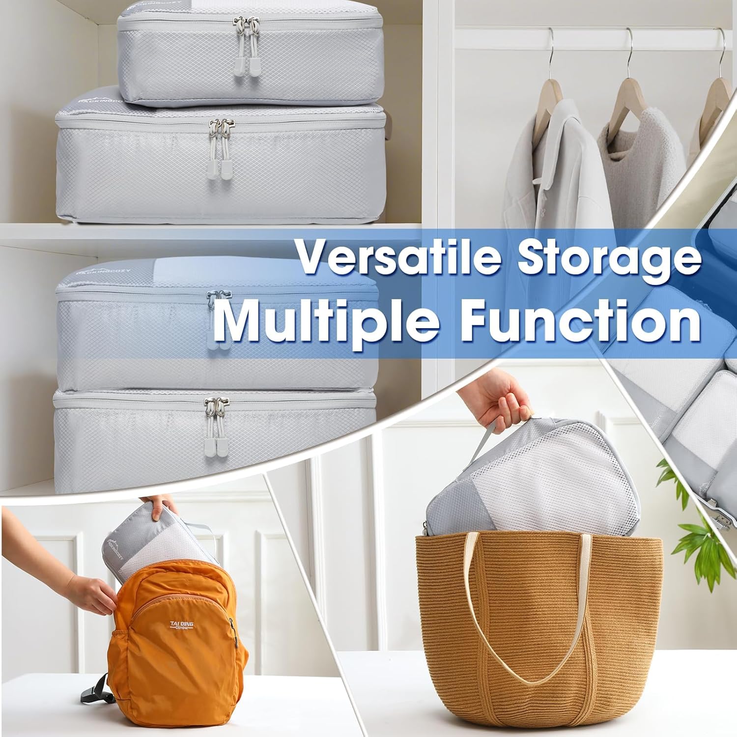 Packing Cubes for Travel, 8 Set Packing Organizers with Zipper Pulls and Mesh Top Panel - Light-weight Travel Cubes for Carry On and Suitcases, Light Gray - Image 6