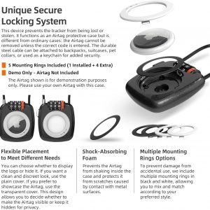 AirTag Holder with Combination Lock, Compatible with Apple Air Tag Holder, AirTag Lock for Luggage, Backpack, Suitcase, Travel Safe, Metal GPS Tracker Case, Anti-Theft Secure Cable