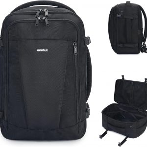 ECOHUB Travel Backpack 18x14x8 Spirit Airlines Personal Item Bag Carry On Backpack 13 Pockets Work Casual Daypack for Men Women Airline Approved Water Resistant Gym Backpack with Charging Port, Black