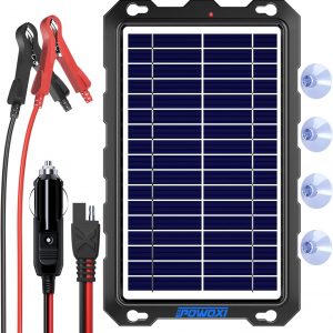 POWOXI Upgraded 7.5W-Solar-Battery-Trickle-Charger-Maintainer-12V Portable Waterproof Solar Panel Trickle Charging Kit for Car, Automotive, Motorcycle, Boat, Marine, RV,Trailer, Snowmobile, etc.