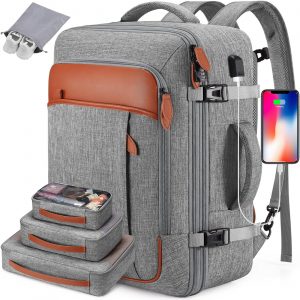 Travel Backpack, 17Inch Laptop Backpack, Carry-on Approved Bag for Men & Women, Waterproof Luggage with Packing Cubes, Shoe Pocket, Personal Item Size for Flights