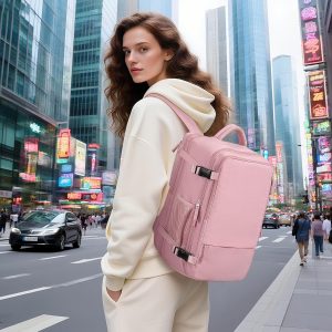 Hanples Carry on Travel Backpack for Women, Large 40L Personal Item Luggage Backpack,17inch Laptop Backpack TSA Flight Approved, Travel Essentials Casual Daypack with 2 Toiletry Bags (Pink)
