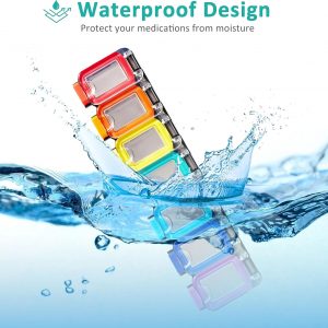 Fullicon Weekly Pill Organizer 7 Day Ultra Moisture and Spill Proof Daily Pill Box, Large Medicine Case with Secure Buckle, Compact Travel Pill Container for Pill, Vitamin, & Fish Oil (Rainbow Black)