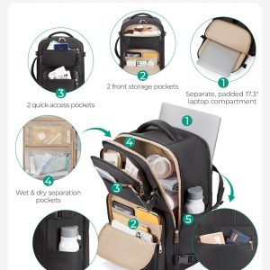 BAGSMART Womens Backpack Carry On Flight Approved, Travel Backpack for Women with Waist Bag,Traveling Lightweight Weekender Casual Daypack 17.3″ Laptop Work Back pack Personal Item Bag,Champagne