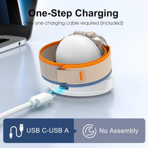 Portable Magnetic Charging Dock for Apple Watch, Wireless Fast Watch Charger Stand with Charging Cable, Support Nightstand Mode, Compatible with Apple Watch 11 10 9 8 7 SE 6 5 4 3 2-White