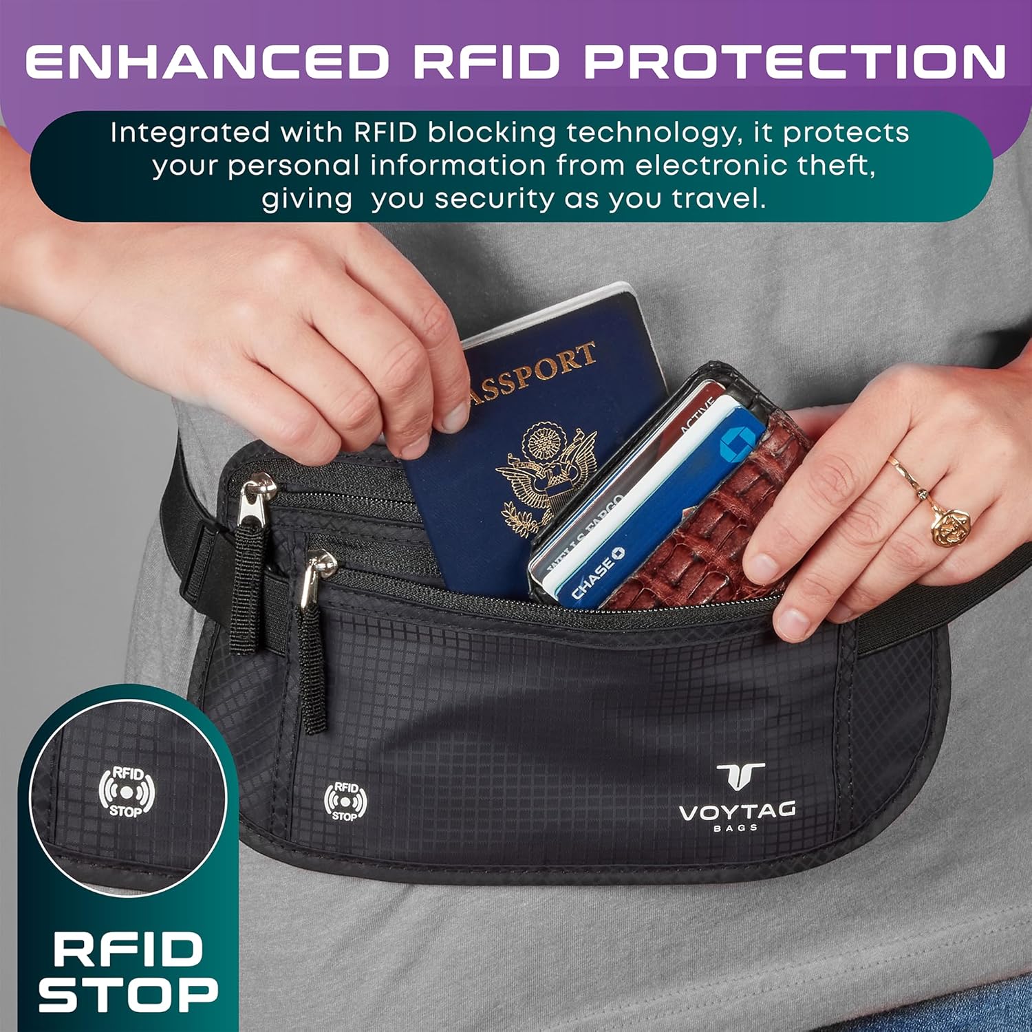 Travel Money Belt & Passport Holder - RFID Blocking Slim Travel Wallet & Fanny Pack for Men and Women - Essential Travel Pouch for Cash, Credit Cards, and Documents - Image 7