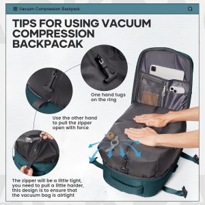Vacuum Travel Backpack for Women Men Carry on Backpack Luggage Flight Approved Personal item Travel Bag Essentials With Wet and Dry Separation Bag Peacock Blue