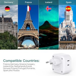 2 Pack European Travel Plug Adapter, US to Europe Plug Adapter with 3 Outlets 3 USB Charging Ports(2 USB C), Type C Adapter Travel Essentials to Most Europe EU Spain Italy France Germany Iceland