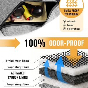 Smell Proof Bag, Odor Proof Bag with Combination Lock, Durable Smell Proof Container with Carbon Lining, Secure Odorless Travel Pouch for Home & On-the-Go (Grey)