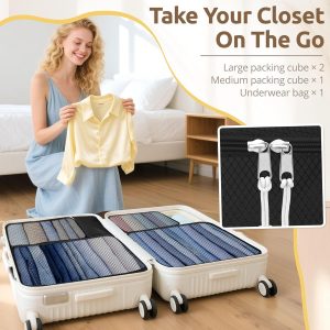 All-in-One 22 Pcs Packing Cubes for Travel Essentials –Includes Cubes,toothbrush covers，Silicone Bottle Cover,zipper bags, Matte Cosmetic Bag, Drawstring bag for Carry-On & Suitcase