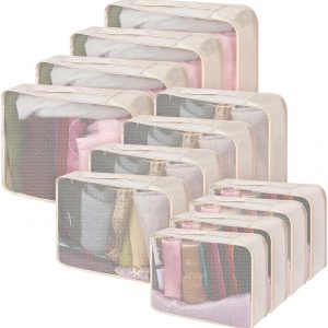 Silkfly 12 Pcs Packing Cubes for Suitcase Travel Luggage Bags Bulk Mesh Organizer Set for Hiking Camping Backpacking Clothes Accessories(Light Khaki, XL, L, M Size)