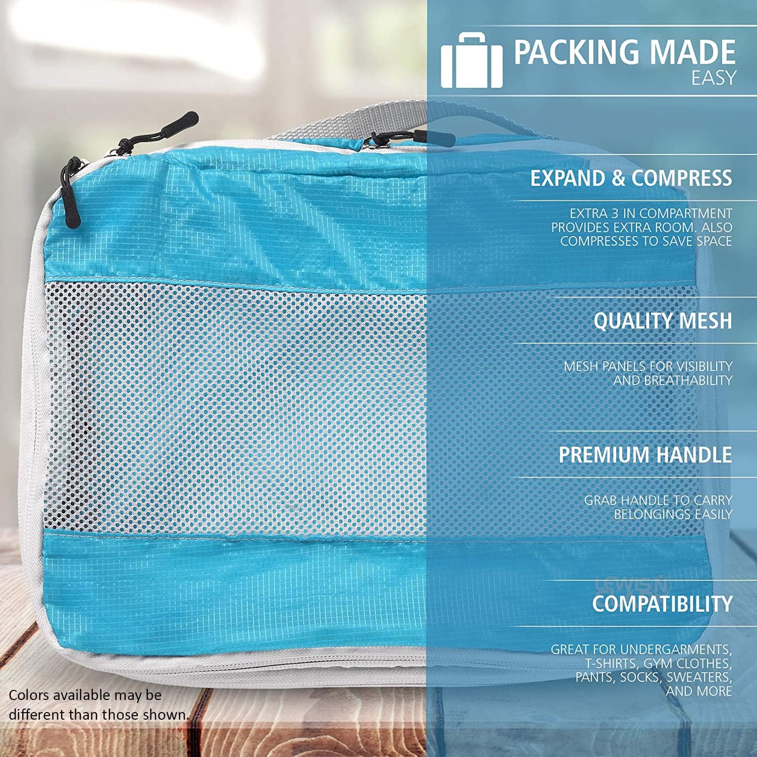 Lewis N. Clark ElectroLight Expandable Compression-Packing Cube + Travel Organizer for Luggage, Suitcase or Carry On with Smart Design Grab Handle & Breathable Mesh, 2-Pack (1 Med, 1 Large), Red - Image 2