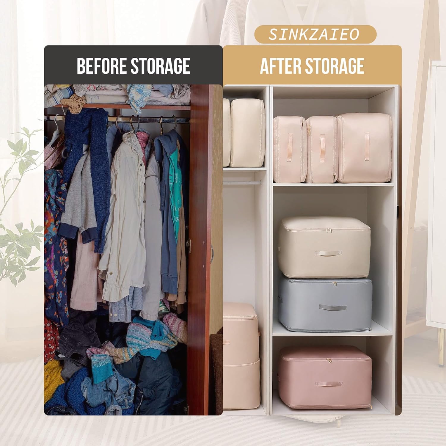 Ultra Space Saving Self Compression Organizer,Packing Cubes,Waterproof And Moisture-Proof,High Capacity,For Blankets Clothes Duvet Comforter(Oatmeal 21.2 * 16.2 * 11.8 In) - Image 5