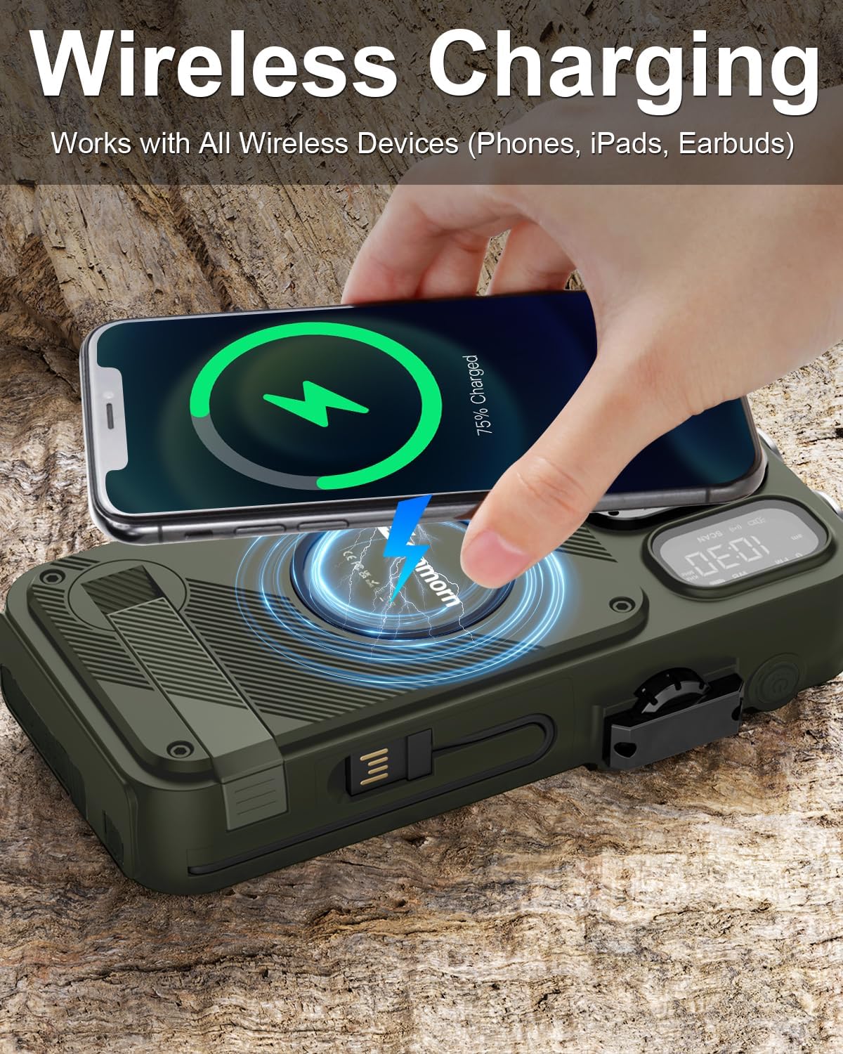 Emergency Radio&22000mAh Solar Power Bank, FM NOAA Weather Radio, Portable Hand Crank Bluetooth Radio, 20W Fast Charge Wireless Phone Charger, SOS Flashlight for Emergency/Home - Image 5