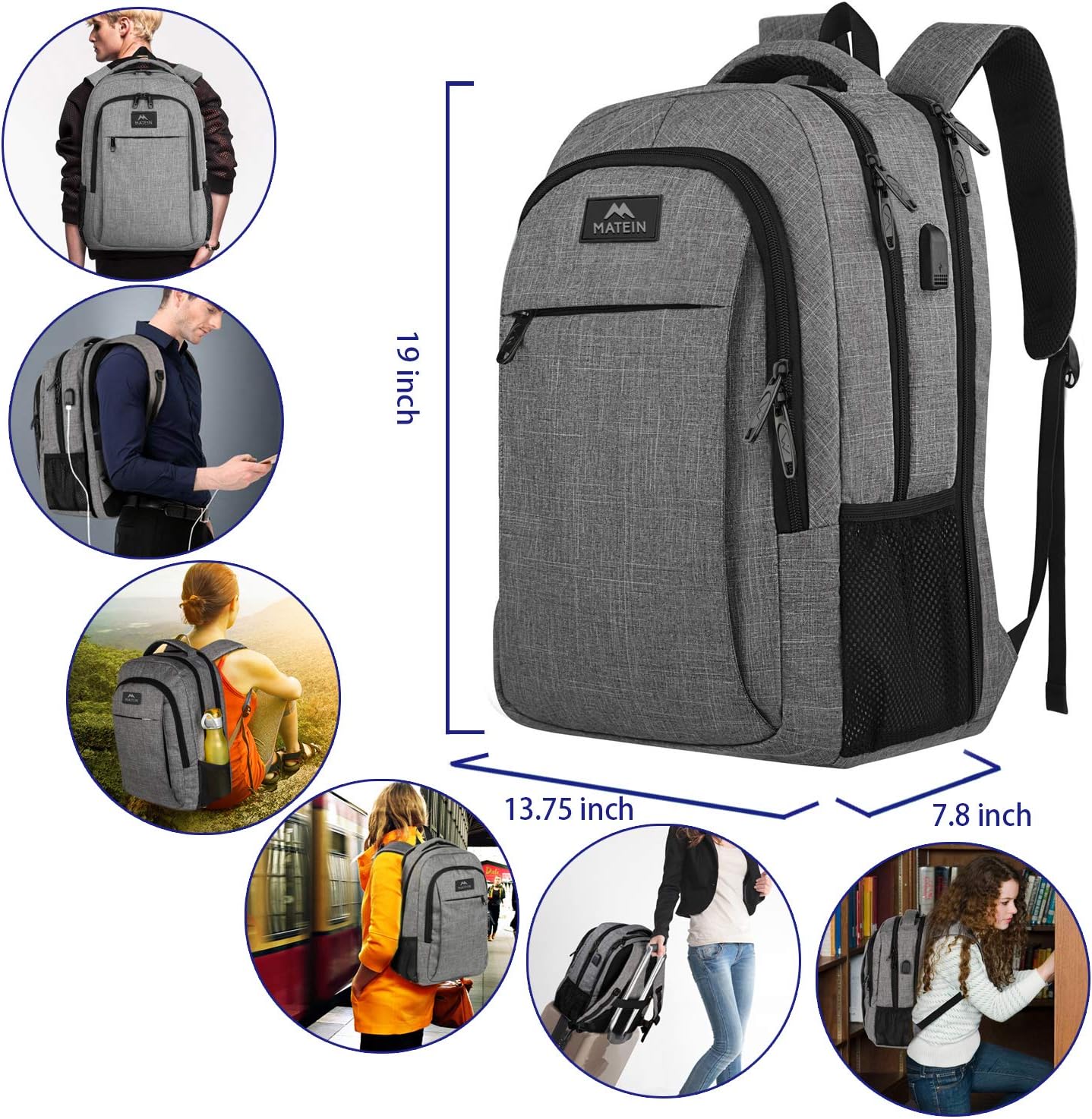 17 Inch Laptop Backpack, MATEIN TSA Large Backpack for Travel and Business with USB Charger Port, Water Resistant Big Flight Approved Weekender Carry-On Backpack with Luggage Sleeve for Women and Men - Image 7