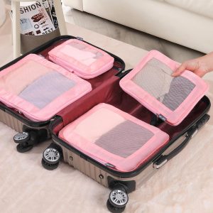 4 Set Ultralight Compression Packing Cubes Travel for Suitcases ，Compressible Mesh Packing Cubes for Travel Women Packing Organizers (Pink)