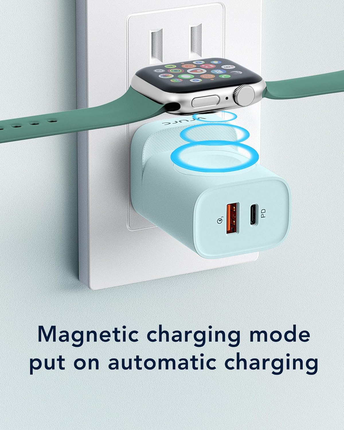 VRURC for Apple Watch Charger, Wireless Magnetic Portable iWatch Charger, PD 20W 3-in-1 Travel Essentials Fast Charging Block for iWatch Ultra/SE/11/10/9/8/7/6/5,iPhone 17/16/15/14/13 etc-Green - Image 7