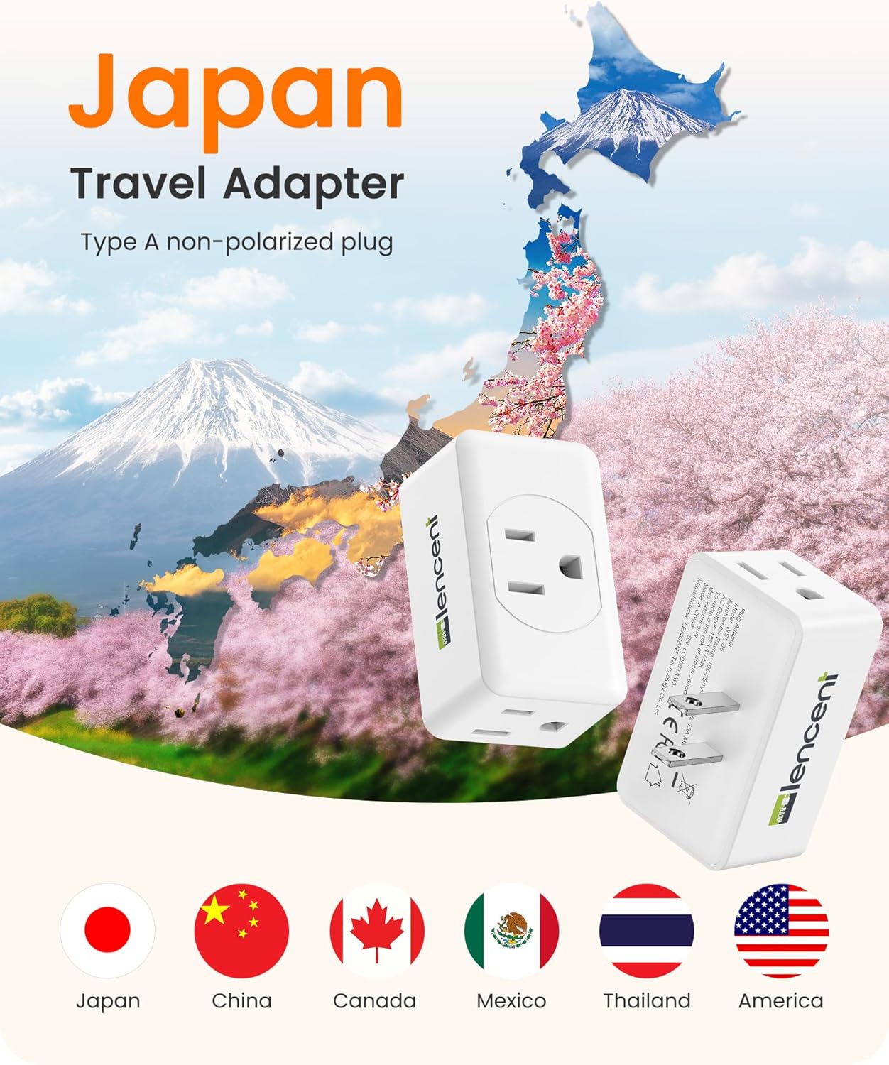 LENCENT 2 Prong to 3 Prong Outlet Adapter,Wall Plug Extender,Multiple Outlet Wall Plug with 3 AC Outlets,Non-Grounded Outlets Expander for Japan Travel Kitchen Office Bathroom Older House,2 Pack - Image 5