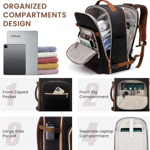 LOVEVOOK 40L Large Travel Backpack for Women Men, 17 Inch Carry on Backpack for Traveling on Airplane, Personal Item Bag Airline Approved, Business Causal Weekender Backpack, Black-Brown