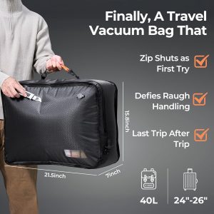 Apex Series Vacuum Bags for Travel Luggage with Wireless Pump, 180° Open, Reusable Compression Bags for Checked/Check In Luggage, Vacuum Seal Packing cube for Cloth (2Large+Pump)