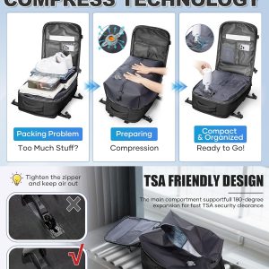 Vacuum Backpack Travel with Pump,Airbag Travel Backpack,Personal Item Carry on Vacpack Backpacks Flight Approved 18x14x8 inches for Men,Black