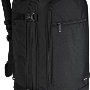 Amazon Basics Travel Backpack, Carry On Backpack, With Laptop Compartment, 40L Capacity, Expandable for 10% Extra Space, Backpack & Shoulder Bag Dual Use, 15.8″W x 21.5″H x 8.3″D, Black